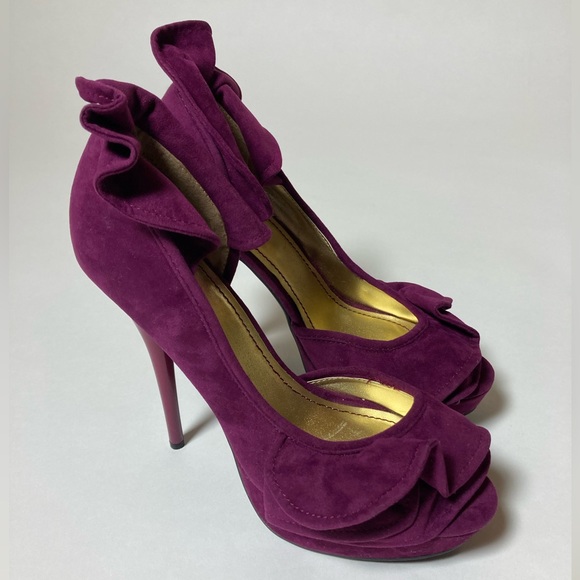 Sheikh Velvet Ruffled Open Toe Heels Size 8 / 38 NWOB - Picture 3 of 8